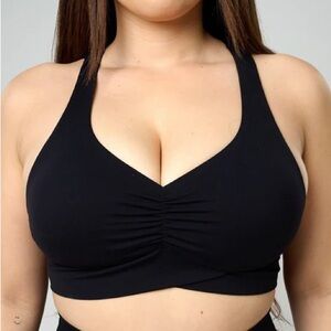 Black Crop Top with Halter Neck and Ruched Front